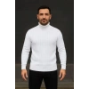 Erkek Tam Boğazlı Balıkçı Yaka Triko Kazak Kalın Fitilli - Beyaz