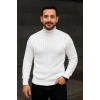 Erkek Tam Boğazlı Balıkçı Yaka Triko Kazak Kalın Fitilli - Beyaz