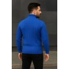 Erkek Tam Boğazlı Balıkçı Yaka Triko Kazak Kalın Fitilli - Saks Mavisi
