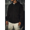 Erkek Tam Fermuarlı Cepli Kapüşonlu 3 iplik pamuklu hoodie Sweatshirt - Siyah