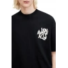 Erkek Tişört Baskılı Oversize Kısa kol T-shirt - Siyah