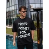 Erkek Tişört Bisiklet Yaka Baskılı Kısa kol Oversize T-Shirt - Siyah