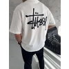 Erkek Tişört Bisiklet Yaka Baskılı Oversize Kısa kol T-Shirt - Beyaz