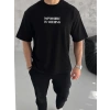 Erkek Tişört Bisiklet Yaka Baskılı Oversize Kısa kol T-Shirt - Siyah