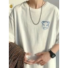Erkek Tişört Bisiklet Yaka Kore sevimli ayı baskı Kısa Kol T-Shirt  - Beyaz