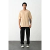 Erkek Tişört Düz Basic Penye Yazlık Bisiklet Yaka Kısa Kol T-Shirt - Bej