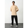 Erkek Tişört Düz Basic Penye Yazlık Bisiklet Yaka Kısa Kol T-Shirt - Bej