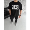 Erkek Tişört Kısa Kol Bisiklet Yaka Katlanan HANIMCI Baskılı T-Shirt - Siyah