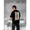 ERKEK Tişört Kısa Kol Ön ve Arka Baskılı Oversize Bisiklet Yaka T-shirt - Siyah