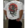Erkek Tişört Penye Compack Ejder Baskılı Bisiklet Yaka T-shirt - Beyaz
