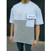 ERKEK Tişört Torba Cepli Parçalı Kısa Kol T-Shirt - Gri