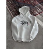 Erkek Üç İplik Kapşonlu Baskılı SweatShirt - Beyaz