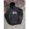 Erkek Üç İplik Kapşonlu Baskılı SweatShirt - Füme