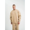Erkek Uzun Kol Bisiklet Yaka 3 iplik Pamuklu Kışlık SweatShirt  - Bej