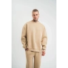 Erkek Uzun Kol Bisiklet Yaka 3 iplik Pamuklu Kışlık SweatShirt  - Bej