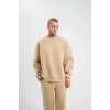 Erkek Uzun Kol Bisiklet Yaka 3 iplik Pamuklu Kışlık SweatShirt  - Bej