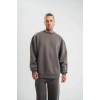 Erkek Uzun Kol Bisiklet Yaka 3 iplik Pamuklu Kışlık SweatShirt  - Füme