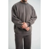 Erkek Uzun Kol Bisiklet Yaka 3 iplik Pamuklu Kışlık SweatShirt  - Füme