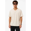 Erkek V Yaka Basic Tişört Kısa Kol Yazlık Regular Fit T-Shirt - Bej