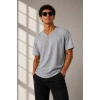Erkek V Yaka Basic Tişört Kısa Kol Yazlık Regular Fit T-Shirt - Gri