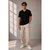 Erkek V Yaka Basic Tişört Kısa Kol Yazlık Regular Fit T-Shirt - Siyah