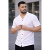 Erkek Waffle Dokuma Kumaş Açık Yakalı Düğmeli Gömlek 2’li Set Beyaz-Gri