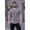 Erkek Waffle Kumaş Açık Yakalı Düğmeli Regular Fit Gömlek 2’li Set Lacivert-Gri