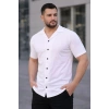 Erkek Waffle Kumaş Açık Yakalı Düğmeli Regular Fit Gömlek 2’li Set Siyah-Beyaz