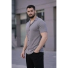 Erkek Waffle Kumaş Kısa Kollu Düğmeli Açık Yaka Regular Fit Gömlek - Gri