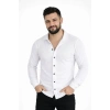 Erkek Waffle Kumaş Uzun Kollu Düğmeli Açık Yaka Regular Fit Gömlek - Beyaz
