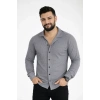 Erkek Waffle Kumaş Uzun Kollu Düğmeli Açık Yaka Regular Fit Gömlek - Füme
