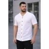 Erkek Waffle Kumaş Yakalı Kısa Kol Düğmeli Gömlek 3’lü Set Bej-Beyaz-Lacivert