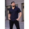 Erkek Waffle Kumaş Yakalı Kısa Kol Düğmeli Gömlek 3’lü Set Bej-Beyaz-Lacivert