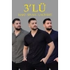 Erkek Waffle Kumaş Yakalı Kısa Kol Düğmeli Gömlek 3’lü Set Siyah-Haki-Lacivert