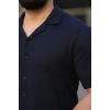 Erkek Waffle Kumaş Yakalı Kısa Kol Düğmeli Gömlek 3’lü Set Siyah-Haki-Lacivert