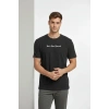 Erkek Wafıl Kumaş Tişört Regular Kalıp Bisiklet Yaka Baskılı T-Shirt - Siyah