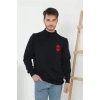 Erkek Yarım Bağazlı Kazak Baskılı Dokuma Triko - Lacivert