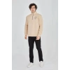 Erkek Yarım Fermuarlı Baskılı 3 iplik pamuklu sweatshirt - Bej