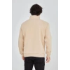 Erkek Yarım Fermuarlı Baskılı 3 iplik pamuklu sweatshirt - Bej