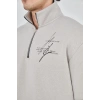 Erkek Yarım Fermuarlı Baskılı 3 iplik pamuklu sweatshirt - Boyalı Gri