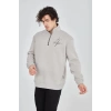 Erkek Yarım Fermuarlı Baskılı 3 iplik pamuklu sweatshirt - Boyalı Gri