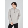 Erkek Yarım Fermuarlı Baskılı 3 iplik pamuklu sweatshirt - Boyalı Gri