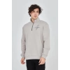 Erkek Yarım Fermuarlı Baskılı 3 iplik pamuklu sweatshirt - Boyalı Gri