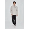 Erkek Yarım Fermuarlı Baskılı 3 iplik pamuklu sweatshirt - Boyalı Gri