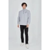 Erkek Yarım Fermuarlı Baskılı 3 iplik pamuklu sweatshirt - Gri