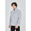 Erkek Yarım Fermuarlı Baskılı 3 iplik pamuklu sweatshirt - Gri