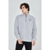 Erkek Yarım Fermuarlı Baskılı 3 iplik pamuklu sweatshirt - Gri