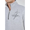 Erkek Yarım Fermuarlı Baskılı 3 iplik pamuklu sweatshirt - Gri