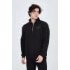 Erkek Yarım Fermuarlı Baskılı 3  iplik pamuklu sweatshirt - Siyah