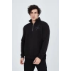 Erkek Yarım Fermuarlı Baskılı 3  iplik pamuklu sweatshirt - Siyah